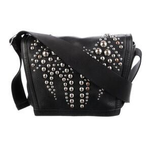 Alexander Wang‎ Runway Studded-Flap Leather Messenger Bag Black Preown